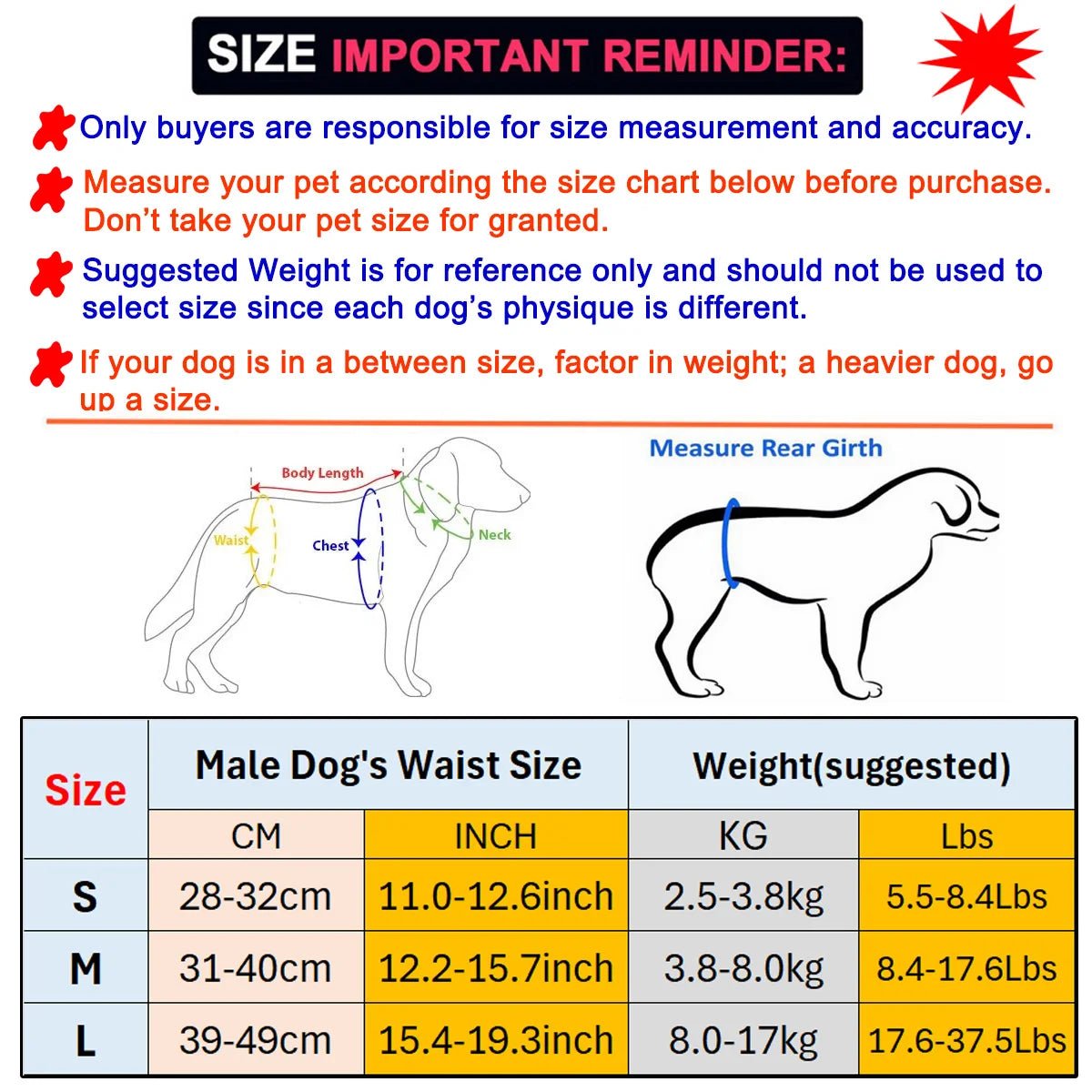 total des dimensions en forme de tableau. Image produit Boutiquechien