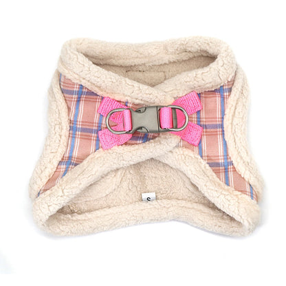 Attache du harnais chihuahua rembourré de couleur rose vue du dessus. Image produit Boutiquechien
