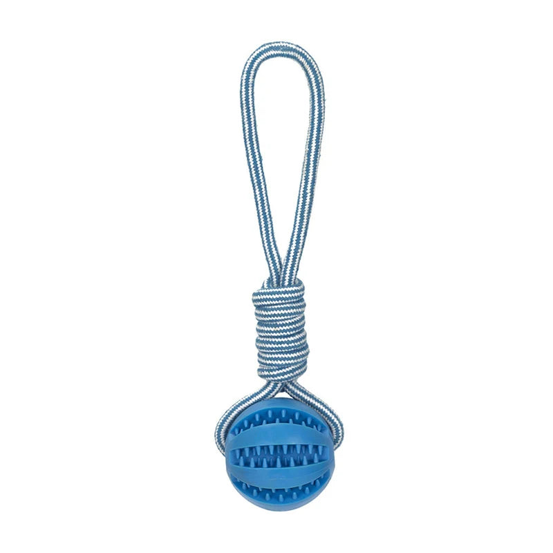 Balle à friandise de couleur bleu à corde résistant et durable. Image produit Boutiquechien