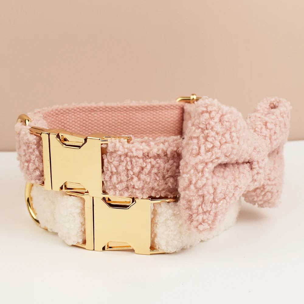 Beau collier chien rose et blanc  Image
