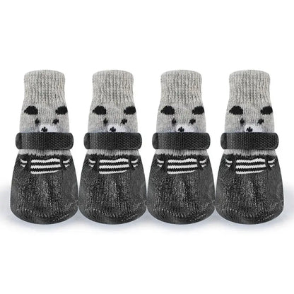 Chaussette botte pour chien de couleur gris et noir avec des oursons dessus. Image produit Boutiquechien