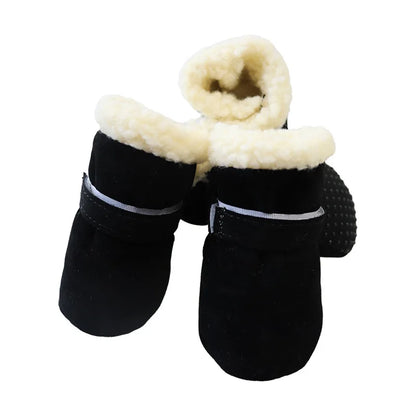 Bottes pour chiens d'hiver de couleur noir avec du rembourrage blanc. Image produit Boutiquechien