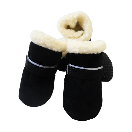 Bottes pour chiens d'hiver de couleur noir avec du rembourrage blanc. Image produit Boutiquechien