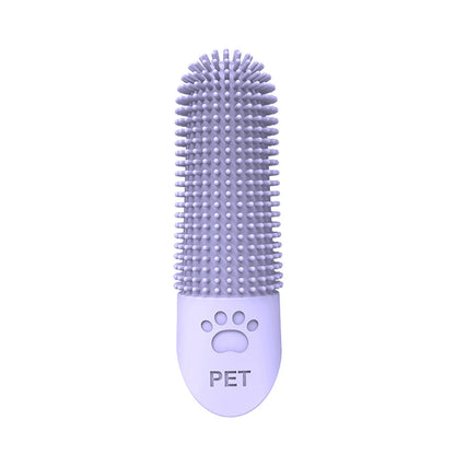 Brosse à dent pour chien 360 de couleur violette. La brosse est à mettre au bout de son doigt pour pouvoir brosser efficacement son chien. Image produit Boutiquechien