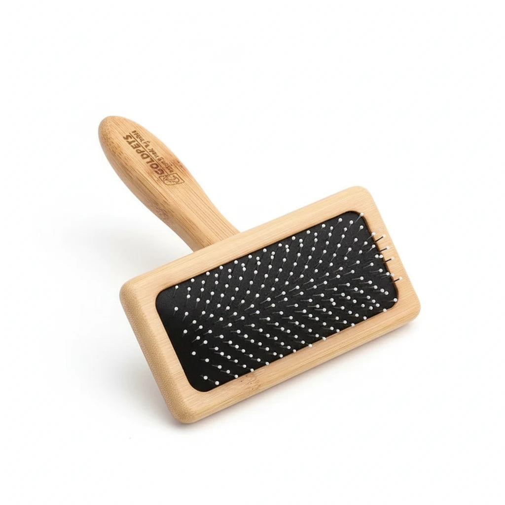 Brosse pneumatique chien bois et noir grande taille bambou et noir