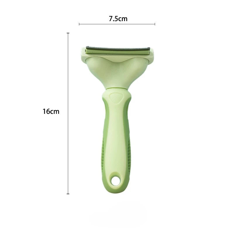 Brosse pour chien poils courts de couleur vert avec toutes les dimensiosn de la brosse