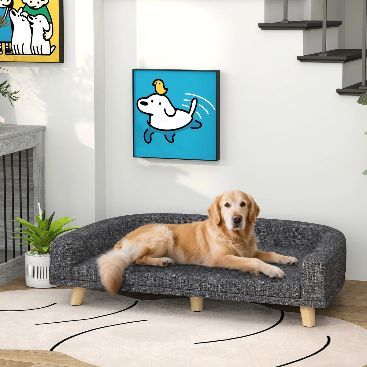 Canape orthopedique pour chien xxl avec un grand chien blanc dessus  Image