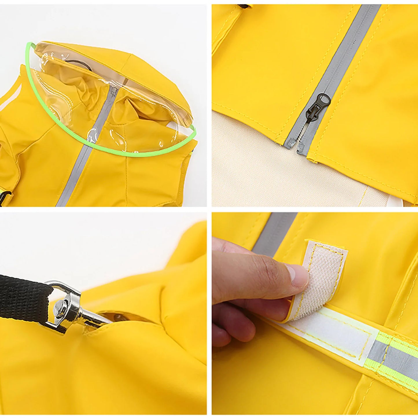 caractéristique de l'imper pour chien de couleur jaune avec bandes grises réfléchissante de boutiquechien