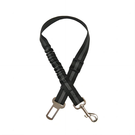 Ceinture de sécurité pour chien de couleur noir élastique avec embout métallique. Image produit Boutiquechien