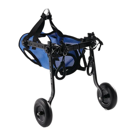 Chariot de maintien de train arrière de couleur bleu et noir pour les petits chiens. Image produit Boutiquechien