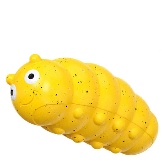 Jouet ultra-résistant pour chien en forme de chenille jaune. Image produit Boutiquechien 