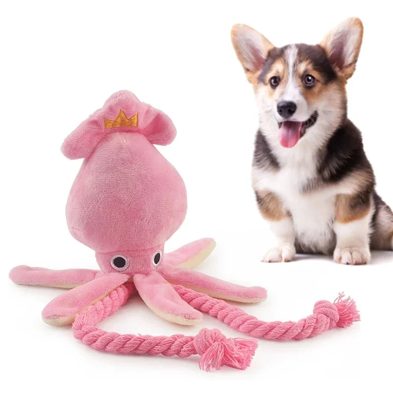 Poulpe rose en corde de peluche. Le poulpe rose est parfait pour les chiens. Image produit Boutiquechien