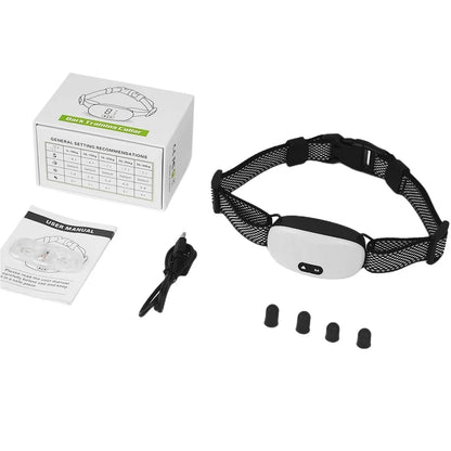 Collier blanc et noir anti-aboiement avec embouts et chargeurs. Image produit Boutiquechien 