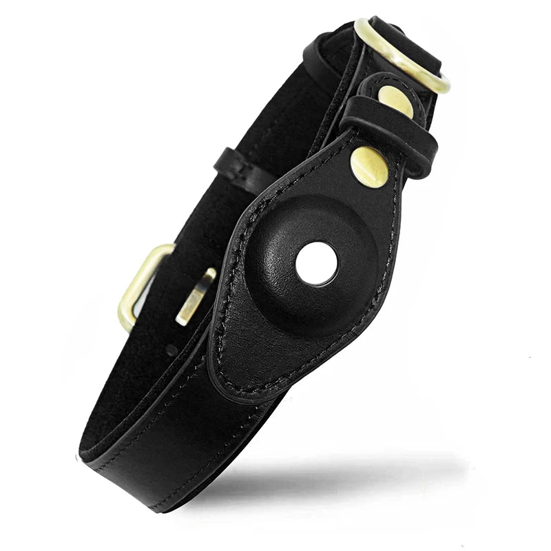 Collier chien airtag cuir noir 