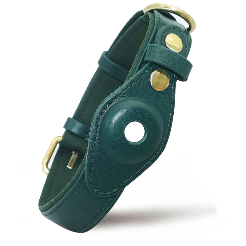 Collier chien airtag cuir turquoise 