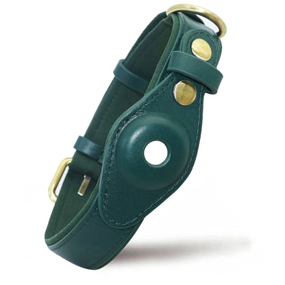 Collier chien airtag cuir turquoise 