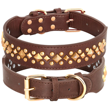 Collier chien cuir de couleur brun avec des perles. Image produit Boutiquechien