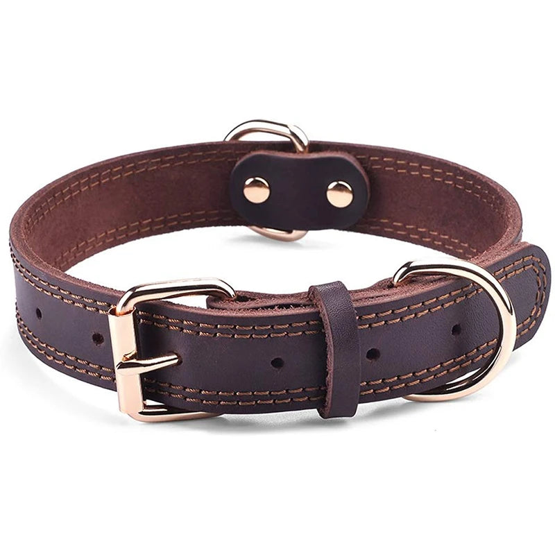 Collier chien cuir haut de gamme brun 