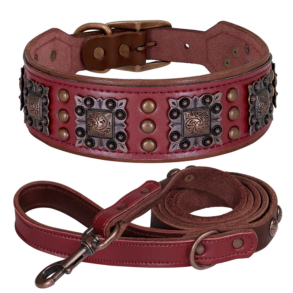 Collier chien cuir large rouge 