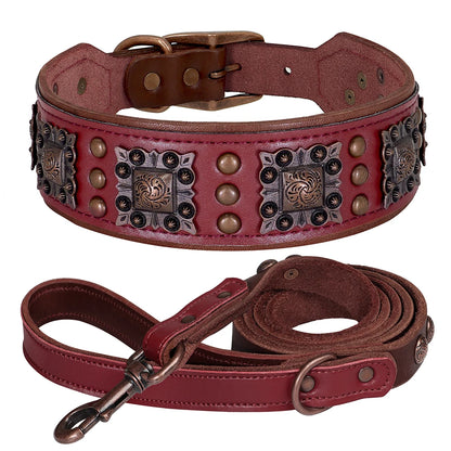 Collier chien cuir large rouge 