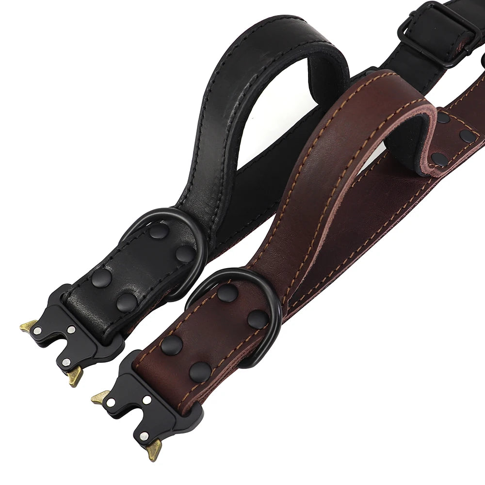 Collier chien cuir luxe poignee 