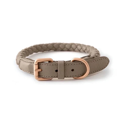 Collier chien cuir rond gris