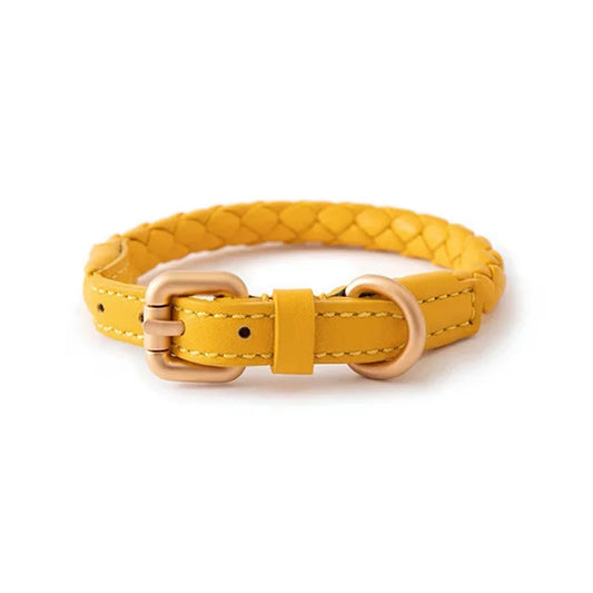 Collier chien cuir rond jaune 