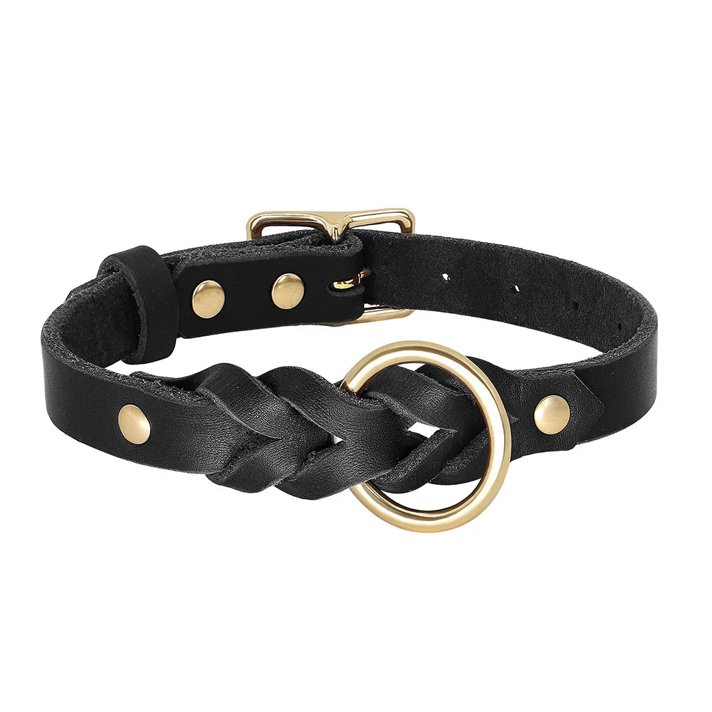 Collier chien cuir tressé noir 