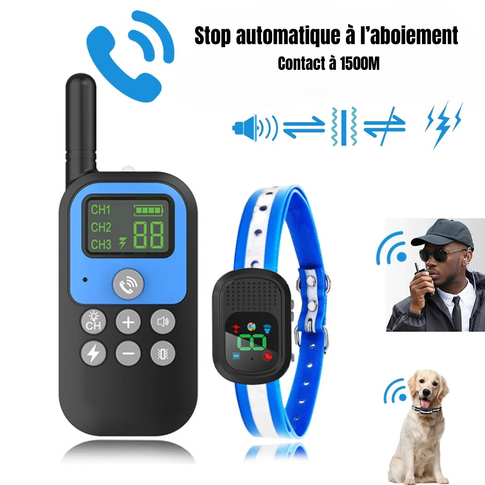 Collier pour chien de couleur bleu anti aboiement. Image produit Boutiquechien 