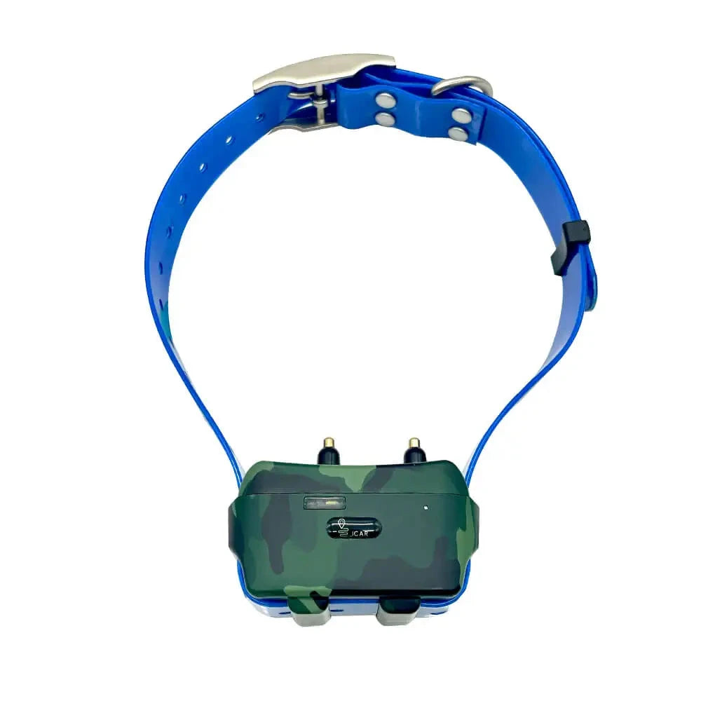 collier chien gps sans abonnement de couleur bleu et militaire. Image produit Boutiquechien