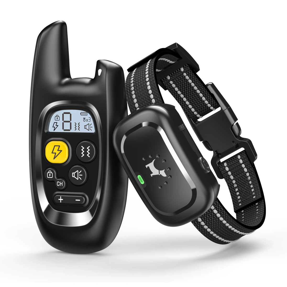collier anti-aboiement et d'éducation les deux de couleurs noir télécommande et collier. Image produit Boutiquechien