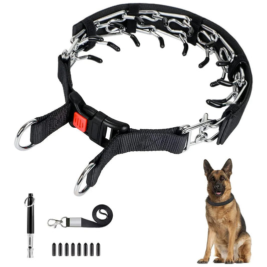 kit de dressage pour chien de couleur noir. Collier chien de couleur noir étrangleur avec tout les accessoires du dressage chien. Image produit Boutiquechien