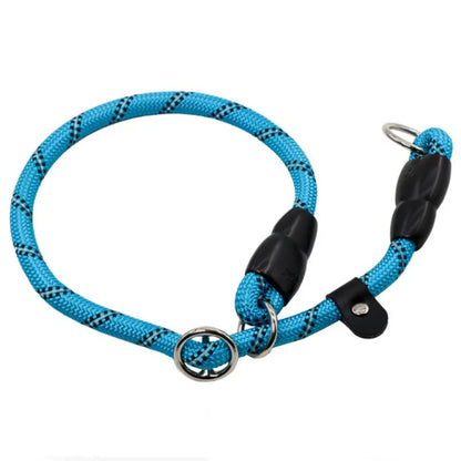 Collier chien étrangleur de couleur bleu et noir en nylon. Image produit Boutiquechien