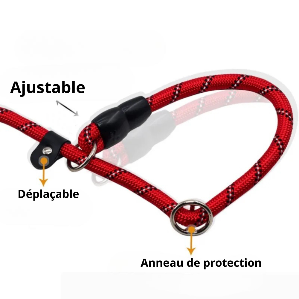 Collier chien étrangleur en nylon rouge et noir résistant multi fonctions. Image produit Boutiquechien
