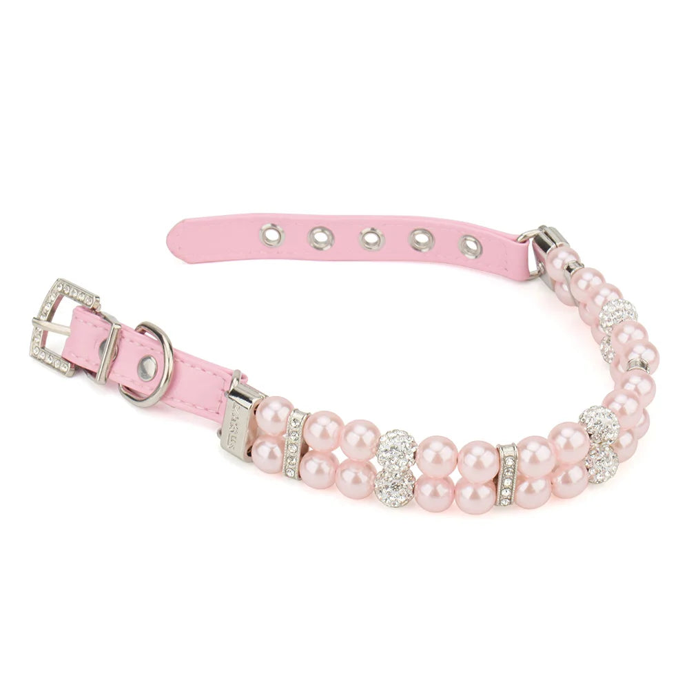 Collier chien perle rose 