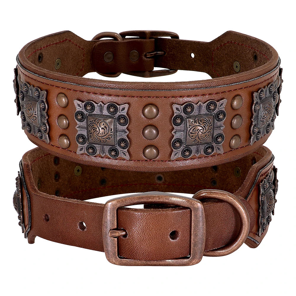 collier cuir pour chien à perle de couleur brun. Image produit de Boutiquechien 