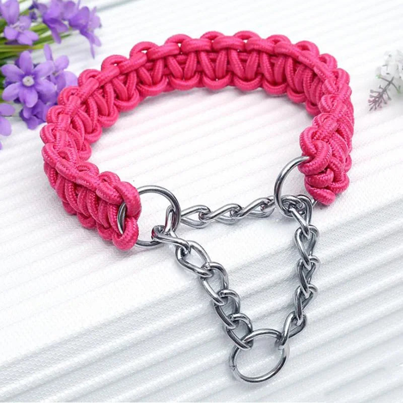 Collier chien étrangleur de couleur rose en nylon . Image produit Boutiquechien