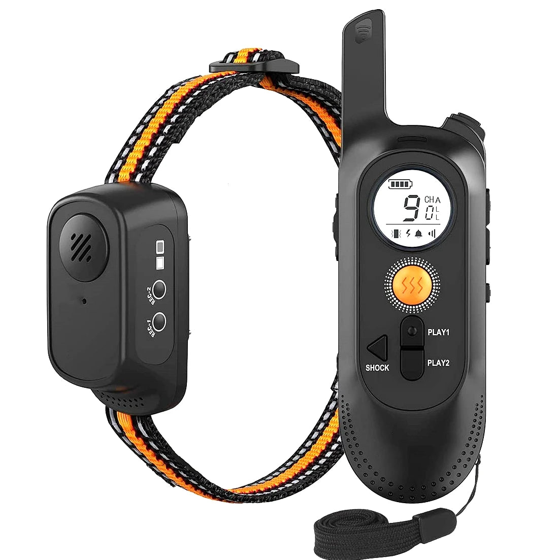 collier d'entraînement pour chien avec télécommande pour un meilleur dressage. Image produit Boutiquechien de couleur orange et noir