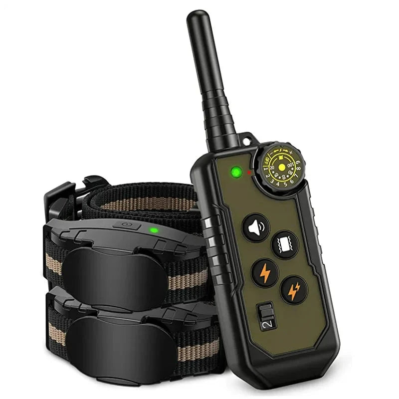 collier d'éducation pour chien. Deux colliers pour chien de couleur khaki. Image produit Boutiquechien