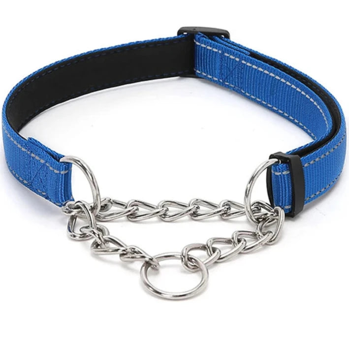 collier étrangleur chien de couleur bleu résistant et confortable. Collier en maillon gris pour chien. Image produit Boutiquechien