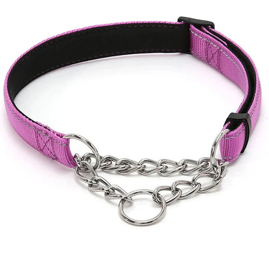 collier étrangleur chien de couleur violet résistant et confortable. Collier en maillon gris pour chien. Image produit Boutiquechien