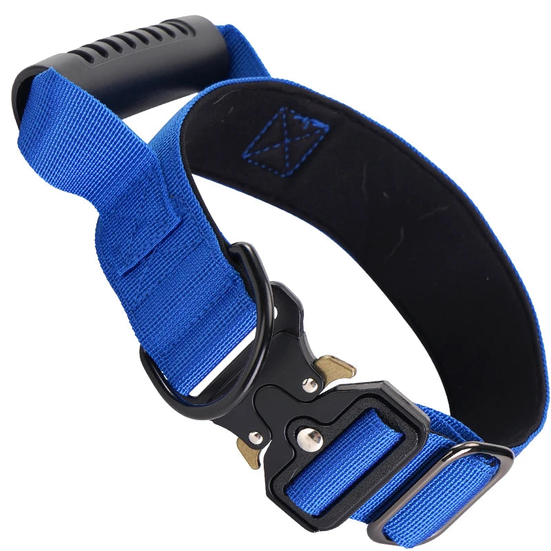 Collier gros chien avec poignée bleu