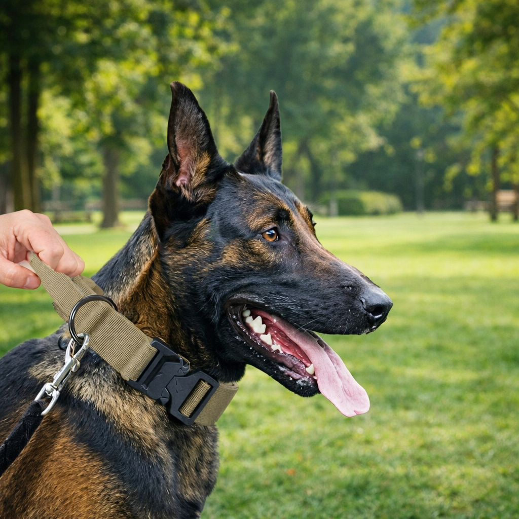 Collier militaire chien sur un berger allemand dans un parc  Image