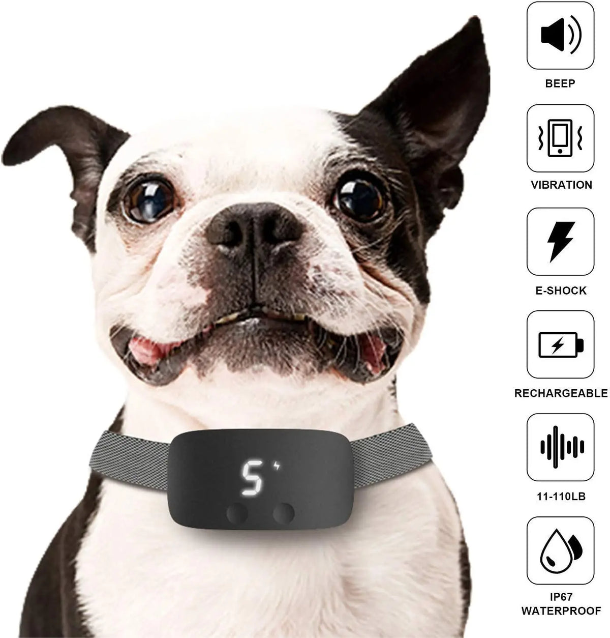 collier pour chien anti-aboiement de plusieurs fonctionnement. Image produit Boutiquechien
