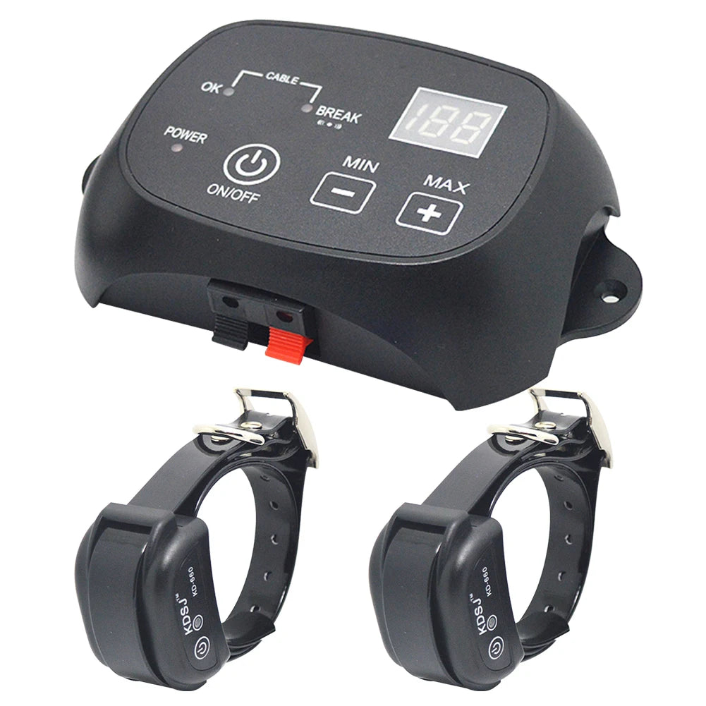 Deux colliers chiens avec récepteur de couleur noir lui aussi. Parfait pour sécuriser votre jardin. Image produit Boutiquechien