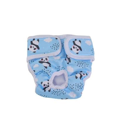 Couche pour chien bleu avec des pandas dessus. Image produit Boutiquechien