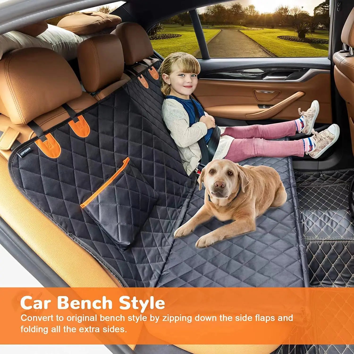 Couverture protection voiture pour chien avec fillette et chien Image