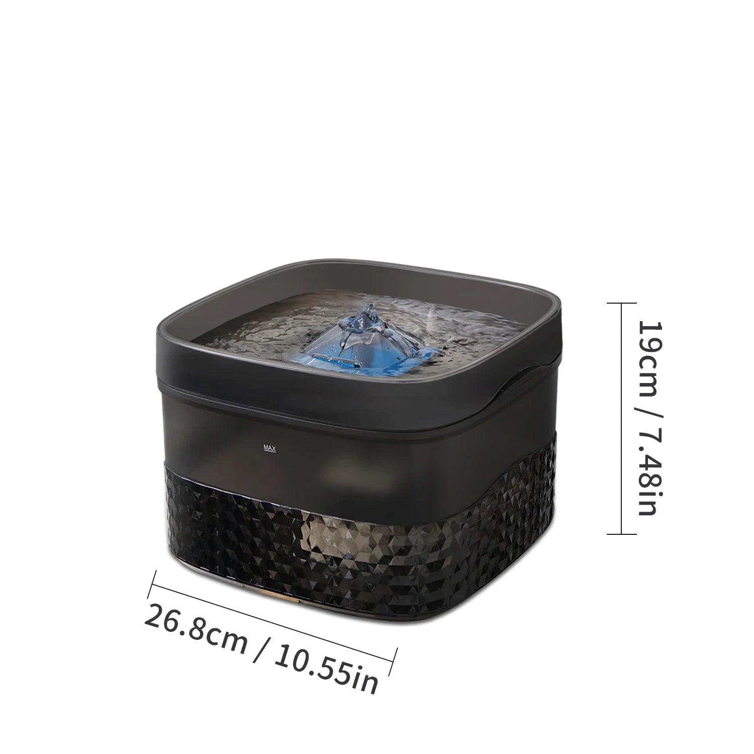 Dimensions total de la gamelle d'eau pour chien de couleur noir de 9l. Image produit Boutiquechien