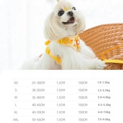 Dimension du harnais chien de couleur jaune avec des harnais pour chien. Image produit Boutiquechien