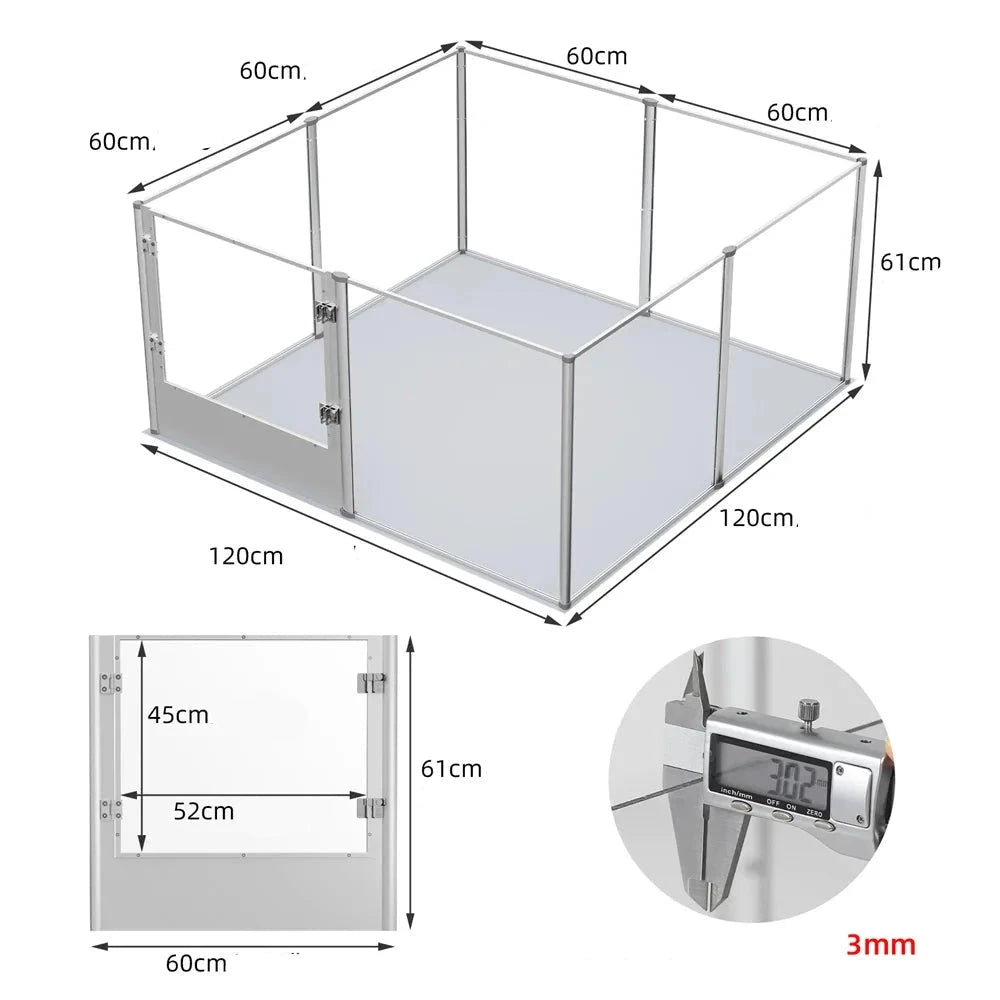 dimension total de la cage transparente pour chien durable et résistante. Image produit Boutiquechien